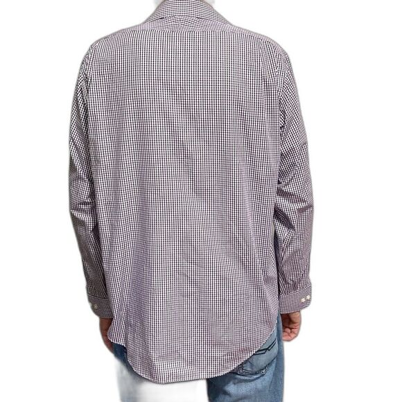 Lands End White Purple Black Gingham Cotton Button Down Long Sleeves Men 16.5 - Picture 4 of 12